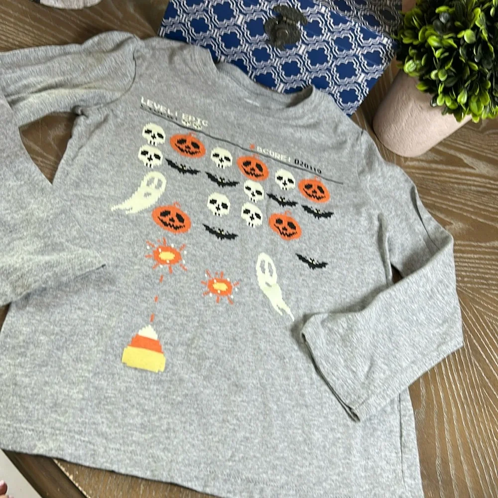 Boys Halloween Space Invaders Boo Ghost Bat Skull Pumpkin Long Sleeve Tee Shirt